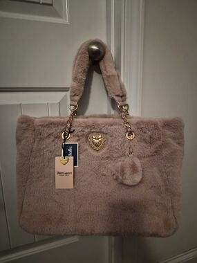 Juicy Couture Plush Faux-Fur Tote Bag in Blush